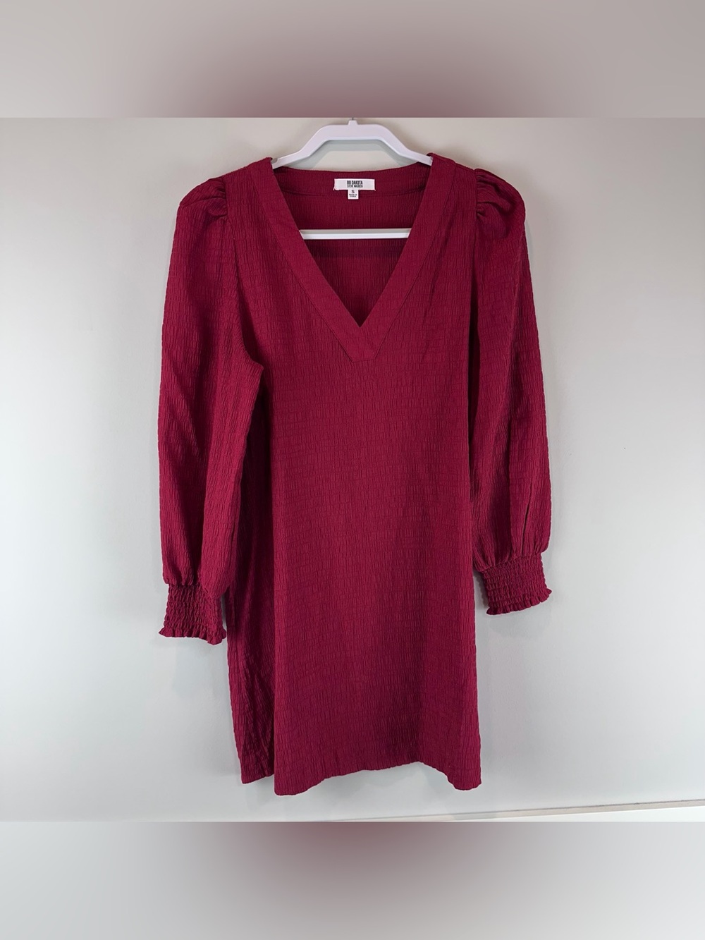 BB Dakota Burgundy Red Textured Long Sleeve Shift Ruston Mini Dress Small